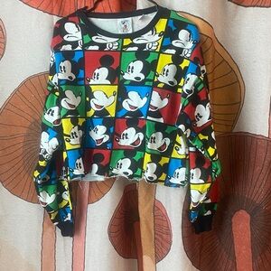 Mickey & Co Mickey Mouse cartoon paneled distressed bottom cropped Sweatshirt